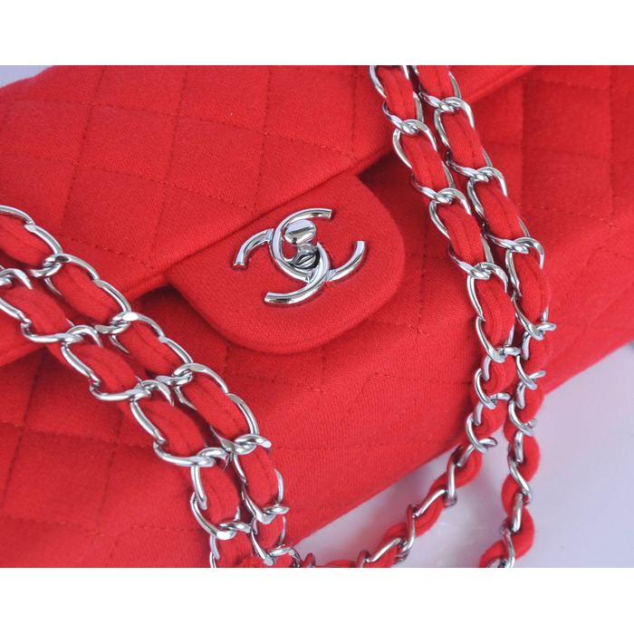 2014 Chanel 2.55 Series Classic Flap Bag Denim Fabric CF1112 Red