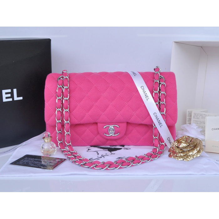 2014 Chanel 2.55 Series Classic Flap Bag Denim Fabric CF1112 Rose