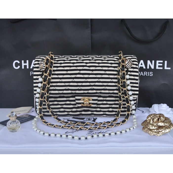 2014 Chanel 2.55 Series Flap Bag Jersey and Lambskin 1112 Black