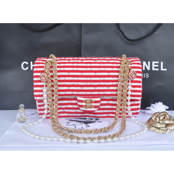 2014 Chanel 2.55 Series Flap Bag Jersey and Lambskin 1112 Red