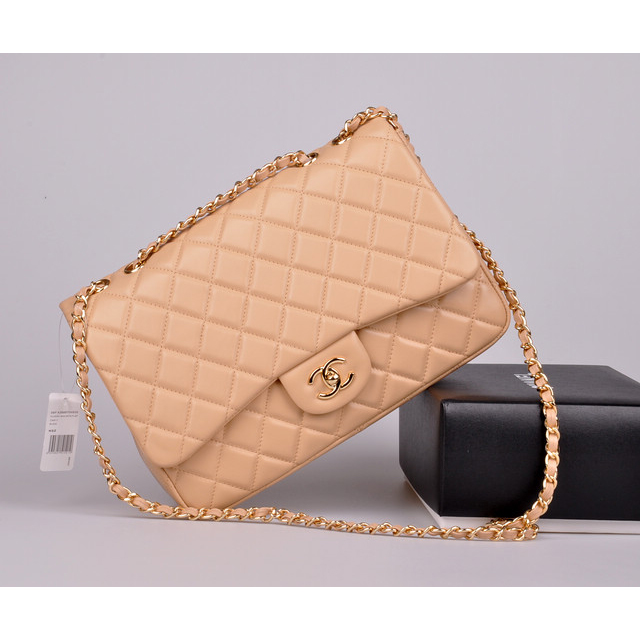 2014 Chanel A28600 Original Leather Classic Flap Bag in Apricot with Gold