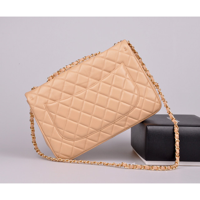 2014 Chanel A28600 Original Leather Classic Flap Bag in Apricot with Gold