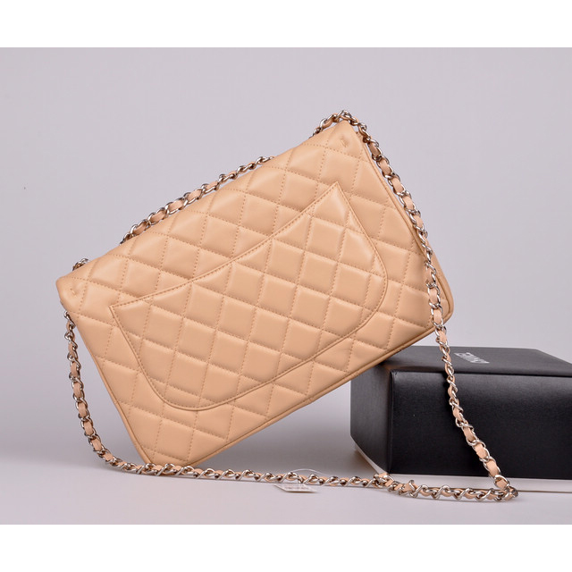 2014 Chanel A28600 Original Leather Classic Flap Bag in Apricot with Silver