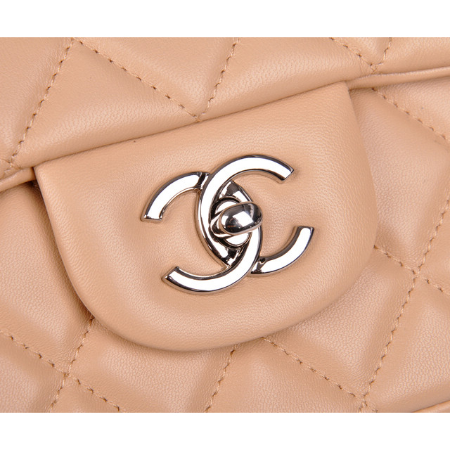 2014 Chanel A28600 Original Leather Classic Flap Bag in Apricot with Silver