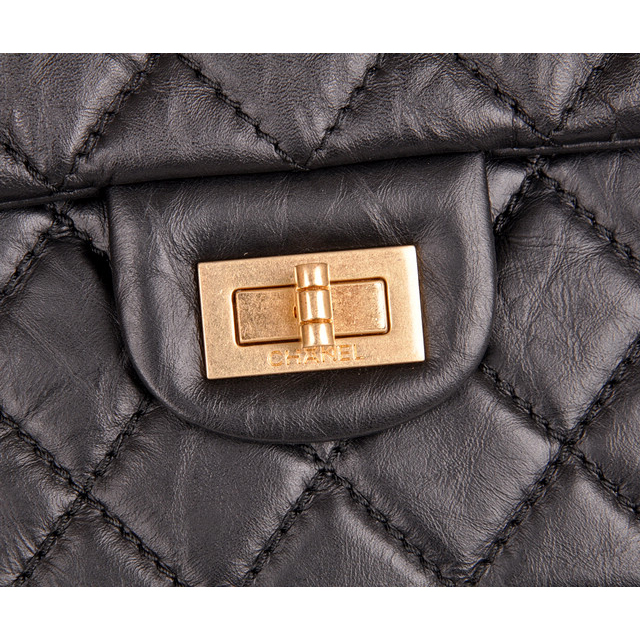 2014 Chanel A30226 Black Original Elephant Grain Leather Flap Bag Gold