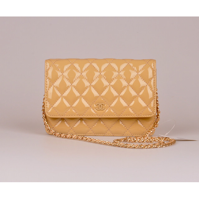 2014 Chanel A33814 Apricot Patent Leather mini Flap Bag Gold