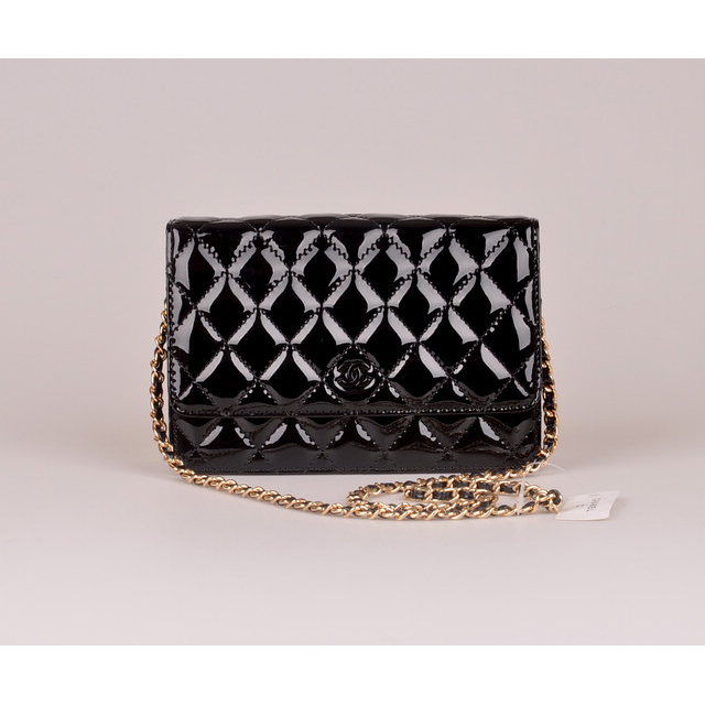 2014 Chanel A33814 Black Patent Leather mini Flap Bag Gold