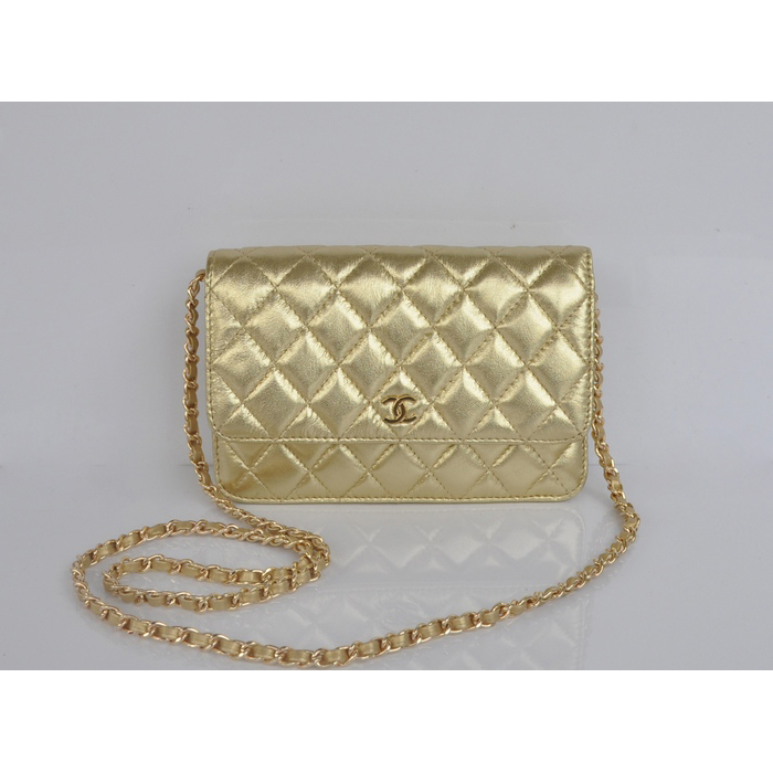 2014 Chanel A33814 Gold Sheepskin Leather mini Flap Bag Gold