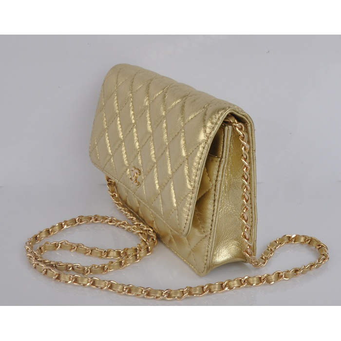 2014 Chanel A33814 Gold Sheepskin Leather mini Flap Bag Gold