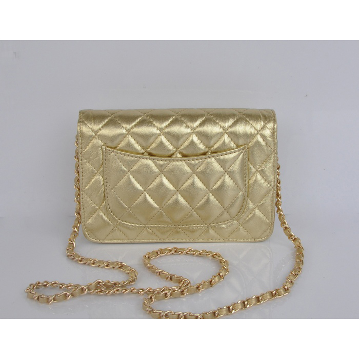 2014 Chanel A33814 Gold Sheepskin Leather mini Flap Bag Gold