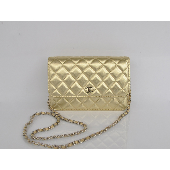 2014 Chanel A33814 Gold Sheepskin Leather mini Flap Bag Silver