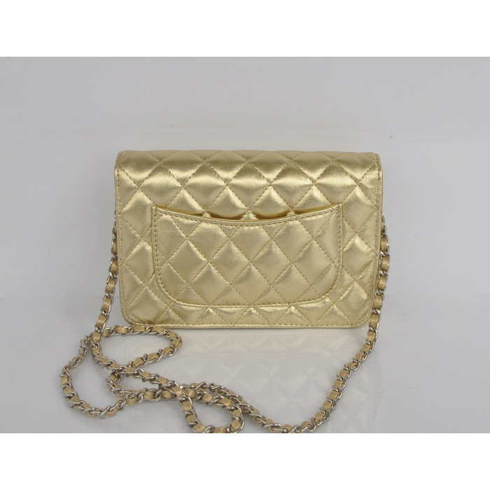 2014 Chanel A33814 Gold Sheepskin Leather mini Flap Bag Silver