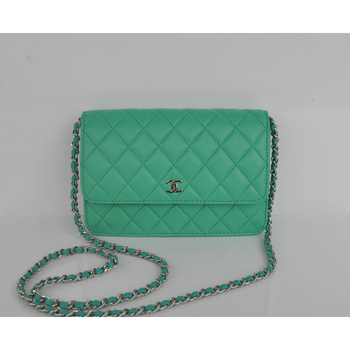 2014 Chanel A33814 Green Sheepskin Leather mini Flap Bag Silver