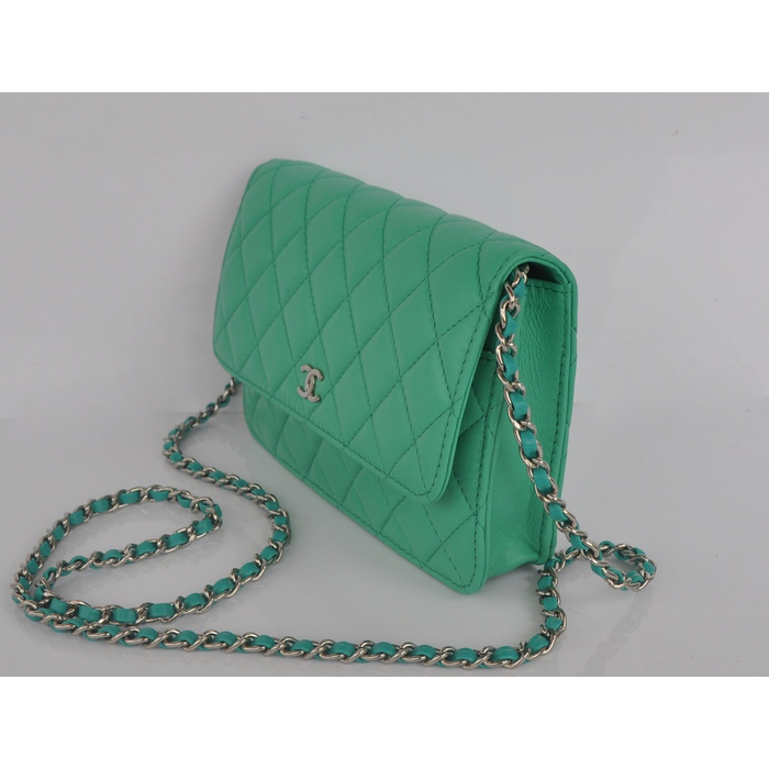 2014 Chanel A33814 Green Sheepskin Leather mini Flap Bag Silver