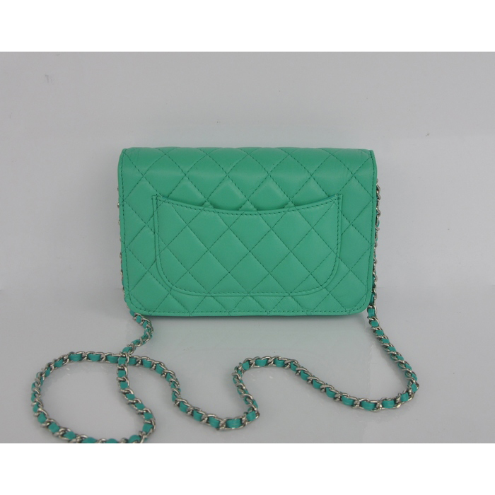 2014 Chanel A33814 Green Sheepskin Leather mini Flap Bag Silver