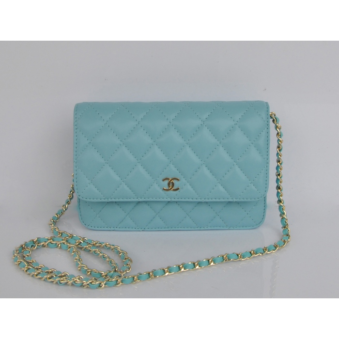 2014 Chanel A33814 Light blue Sheepskin Leather mini Flap Bag Gold