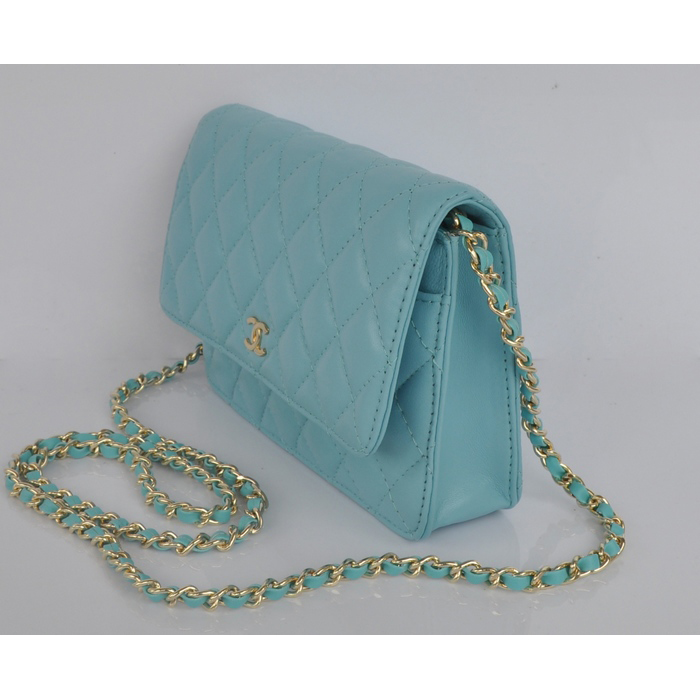 2014 Chanel A33814 Light blue Sheepskin Leather mini Flap Bag Gold