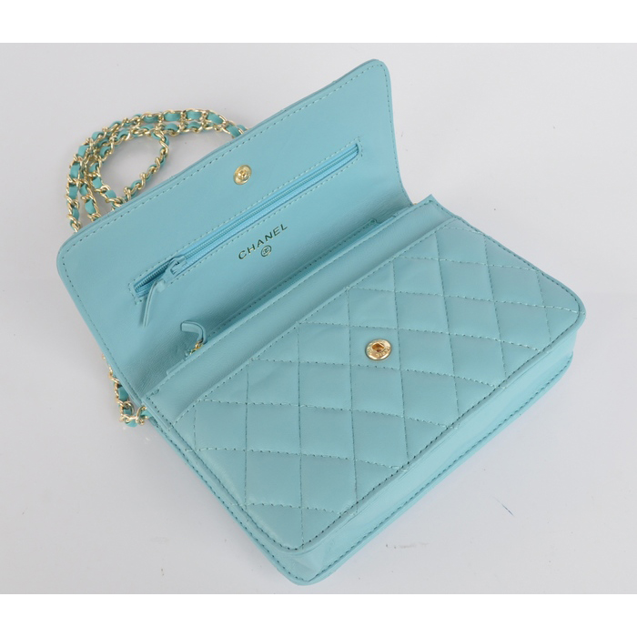 2014 Chanel A33814 Light blue Sheepskin Leather mini Flap Bag Gold