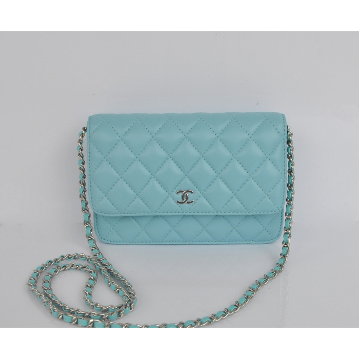 2014 Chanel A33814 Light blue Sheepskin Leather mini Flap Bag Silver