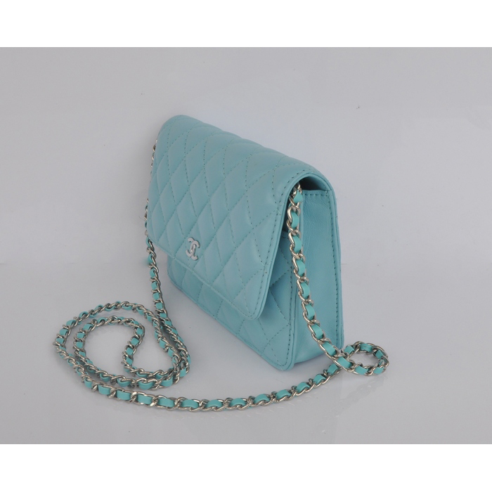 2014 Chanel A33814 Light blue Sheepskin Leather mini Flap Bag Silver