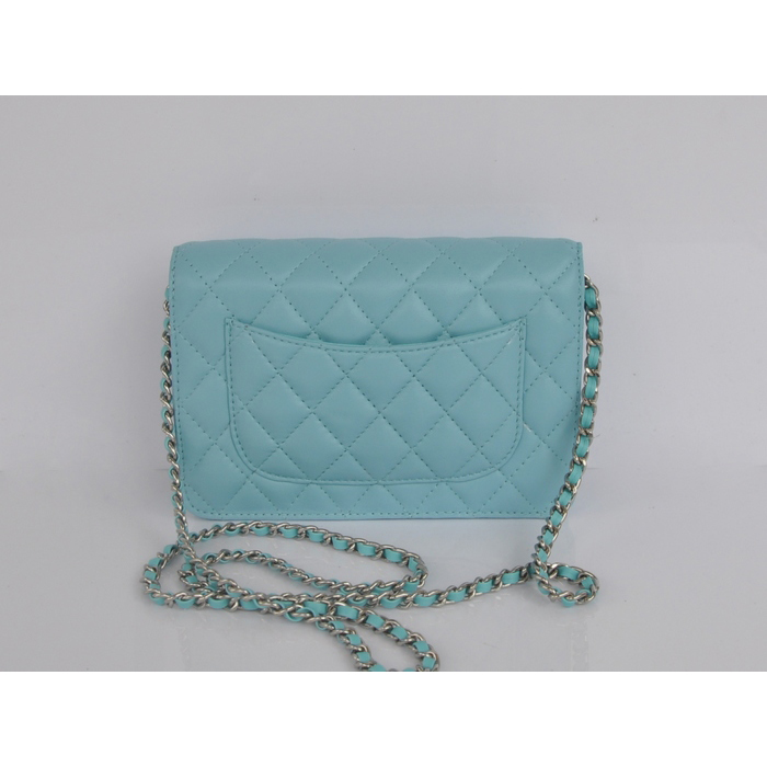 2014 Chanel A33814 Light blue Sheepskin Leather mini Flap Bag Silver