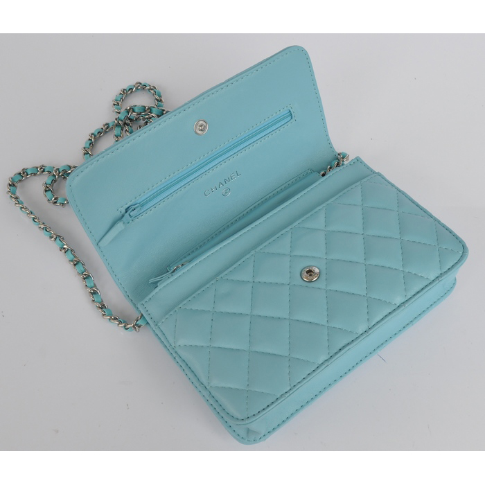 2014 Chanel A33814 Light blue Sheepskin Leather mini Flap Bag Silver