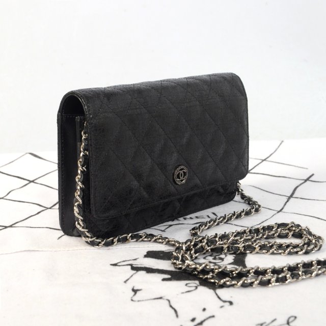 2014 Chanel A33814 Original Glazed Crackled Leather mini Flap Bag with Black