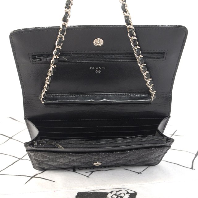 2014 Chanel A33814 Original Glazed Crackled Leather mini Flap Bag with Black