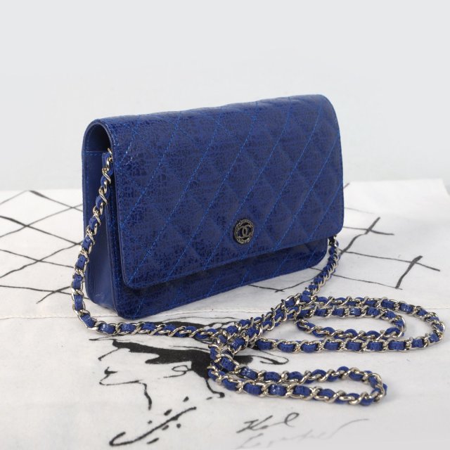 2014 Chanel A33814 Original Glazed Crackled Leather mini Flap Bag with Blue