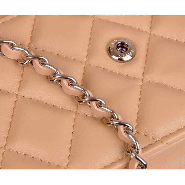 2014 Chanel A33814 Original Sheepskin Leather Flap Bag in Apricot with Silver