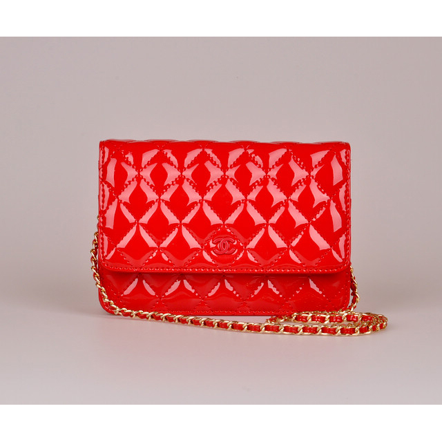 2014 Chanel A33814 Red Patent Leather mini Flap Bag Gold