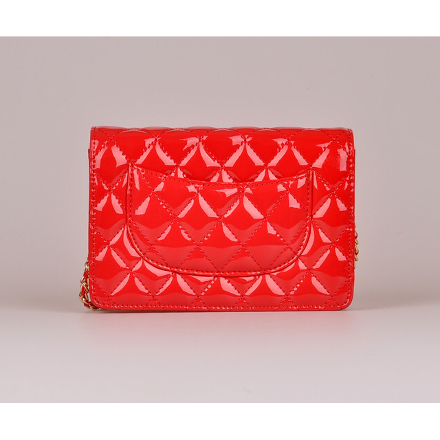 2014 Chanel A33814 Red Patent Leather mini Flap Bag Gold