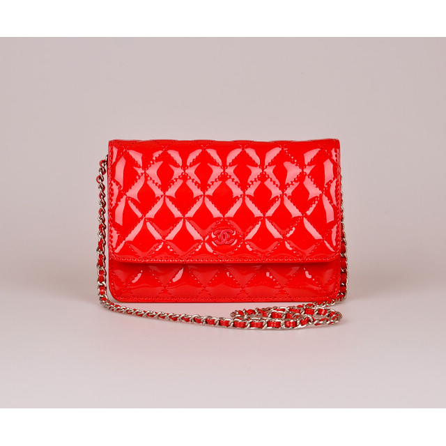 2014 Chanel A33814 Red Patent Leather mini Flap Bag Silver