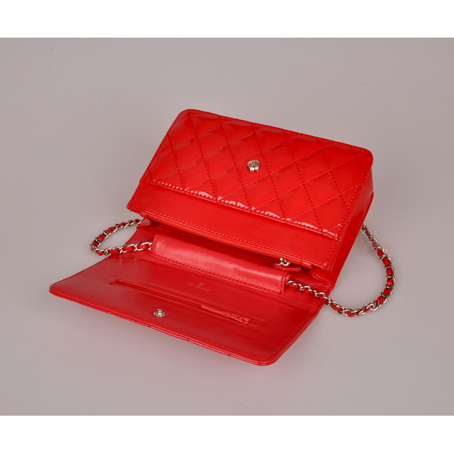 2014 Chanel A33814 Red Patent Leather mini Flap Bag Silver