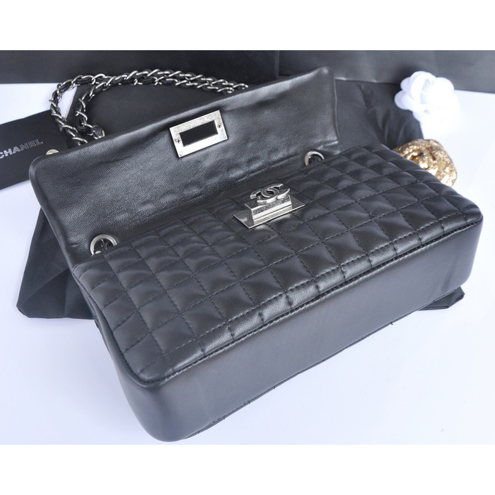 2014 Chanel A90660 Gold flap Bag Sheepskin Leather in Black