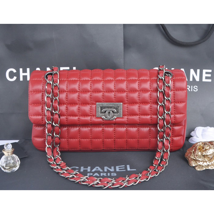 2014 Chanel A90660 Gold flap Bag Sheepskin Leather in Red