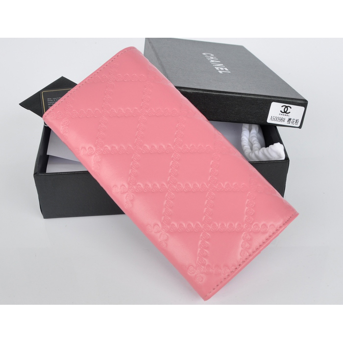 2014 Chanel Bi-Fold Wallet Embossed Leather A50098 Cherry Pink