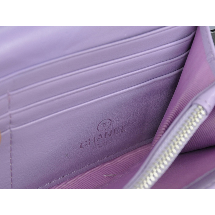 2014 Chanel Bi-Fold Wallet Embossed Leather A50098 Lavender