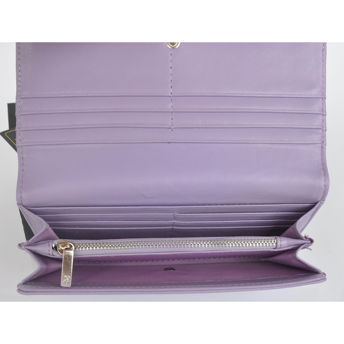 2014 Chanel Bi-Fold Wallet Embossed Leather A50098 Lavender