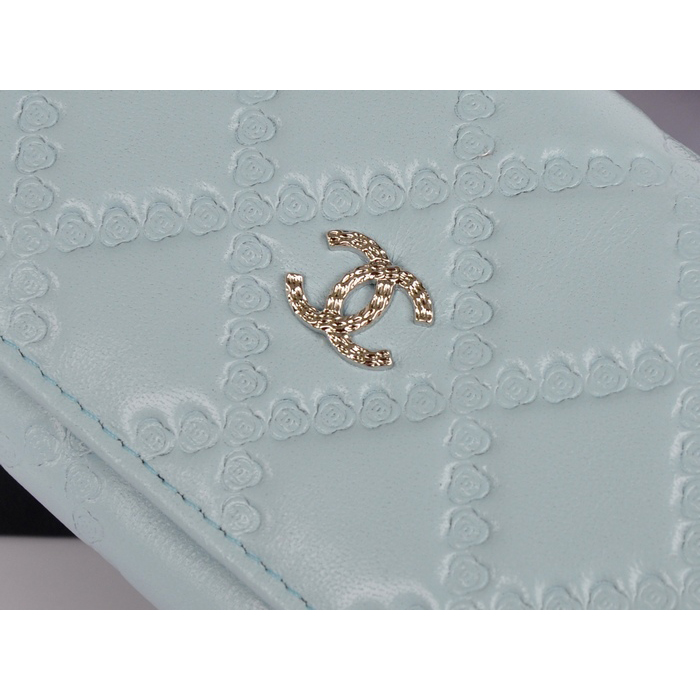 2014 Chanel Bi-Fold Wallet Embossed Leather A50098 Light Blue