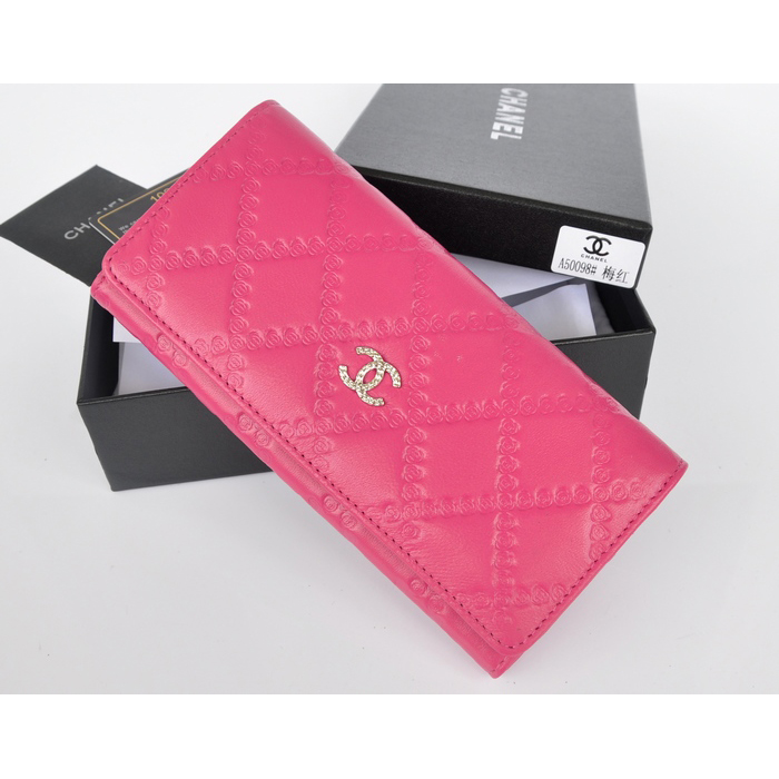 2014 Chanel Bi-Fold Wallet Embossed Leather A50098 Rose