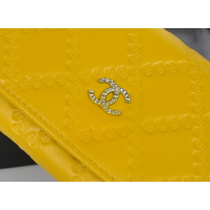 2014 Chanel Bi-Fold Wallet Embossed Leather A50098 Yellow