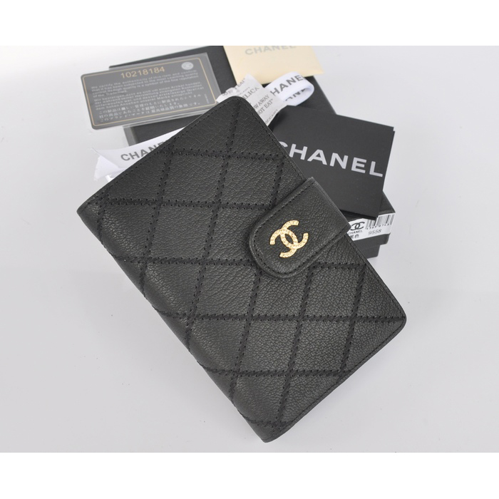 2014 Chanel Bi-Fold Wallet Original Elephant pattern Leather C9558 Black