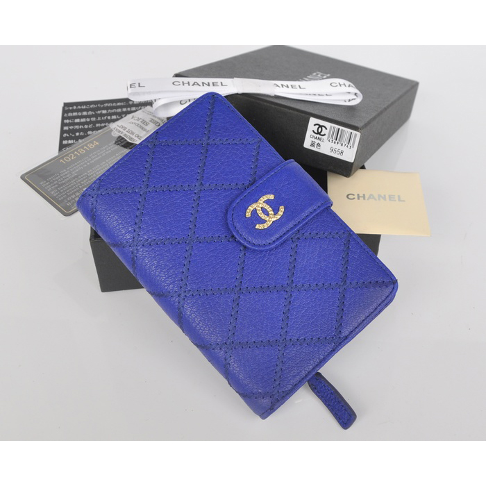 2014 Chanel Bi-Fold Wallet Original Elephant pattern Leather C9558 Blue