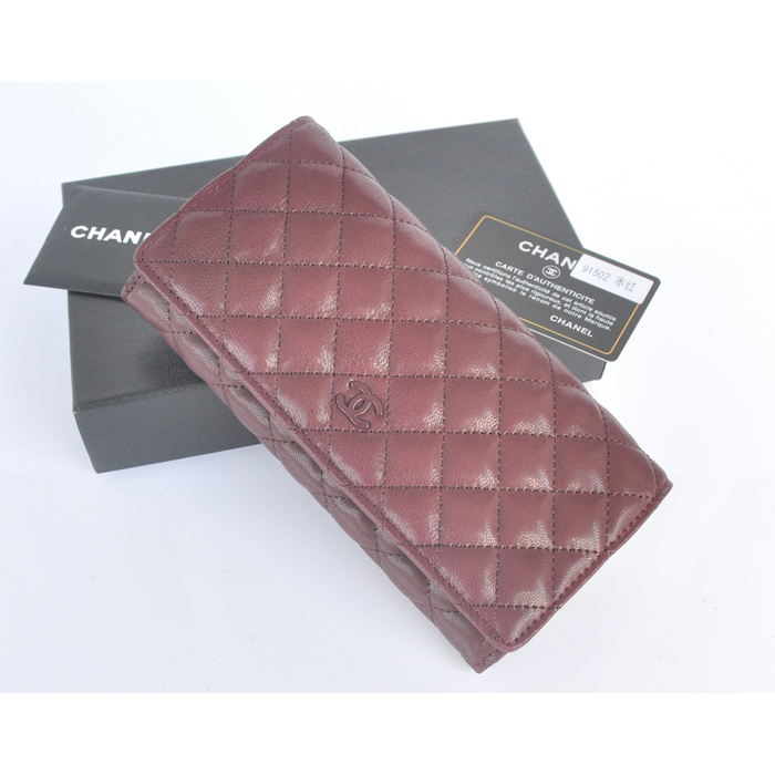 2014 Chanel Bi-Fold Wallet Original Leather A91502 Burgundy