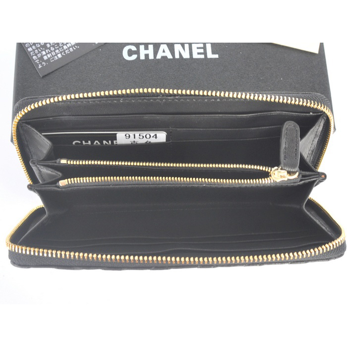 2014 Chanel Bi-Fold Zip Around Wallet Original Leather A91504 Black