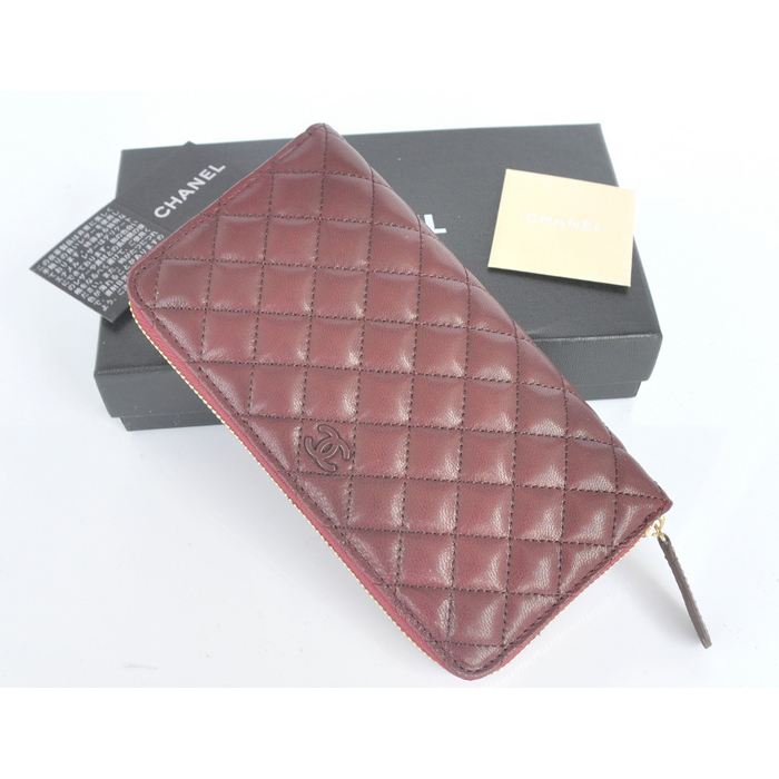 2014 Chanel Bi-Fold Zip Around Wallet Original Leather A91504 Burgundy