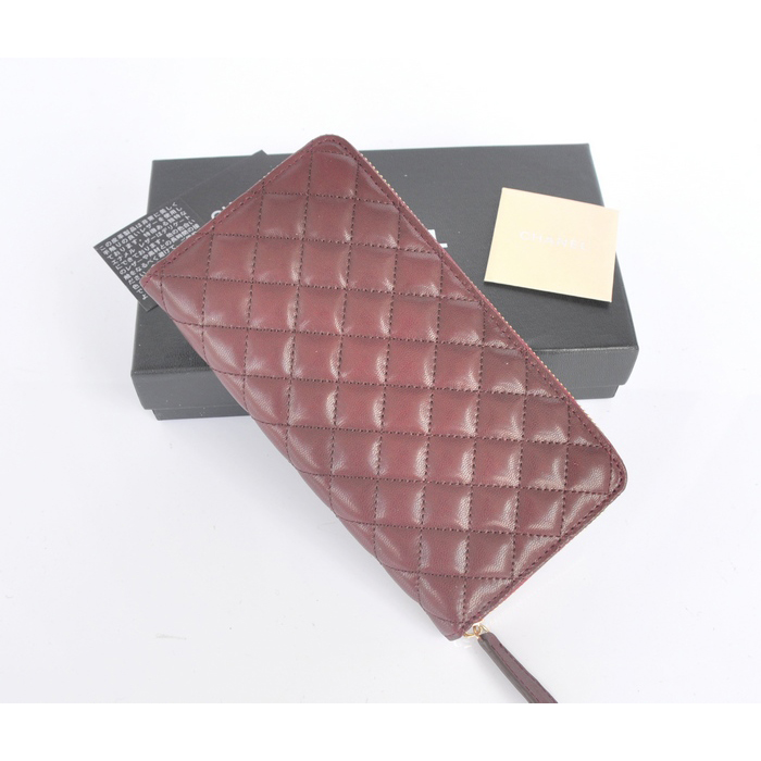 2014 Chanel Bi-Fold Zip Around Wallet Original Leather A91504 Burgundy