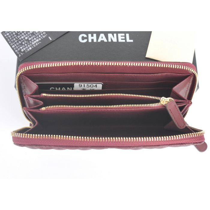 2014 Chanel Bi-Fold Zip Around Wallet Original Leather A91504 Burgundy