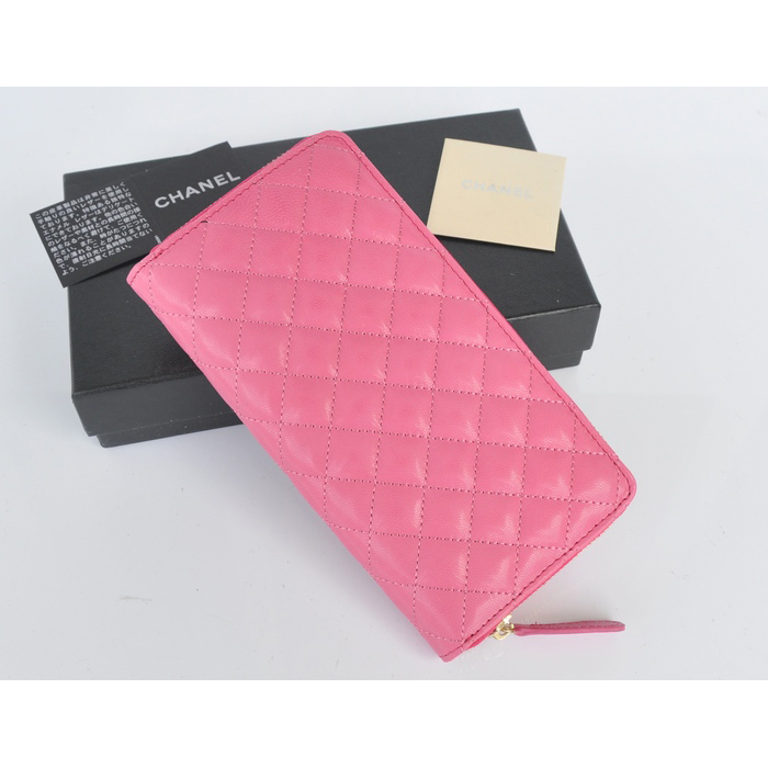 2014 Chanel Bi-Fold Zip Around Wallet Original Leather A91504 Peach